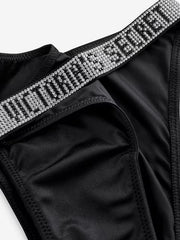 Women sexy rhinestones G-strings thongs lingerie T-back underwear panties - Black