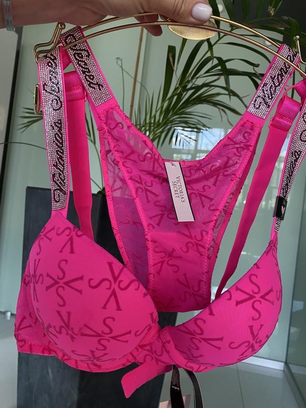 Hot pink with rhinestone logo straps Set | Victoria's Secret