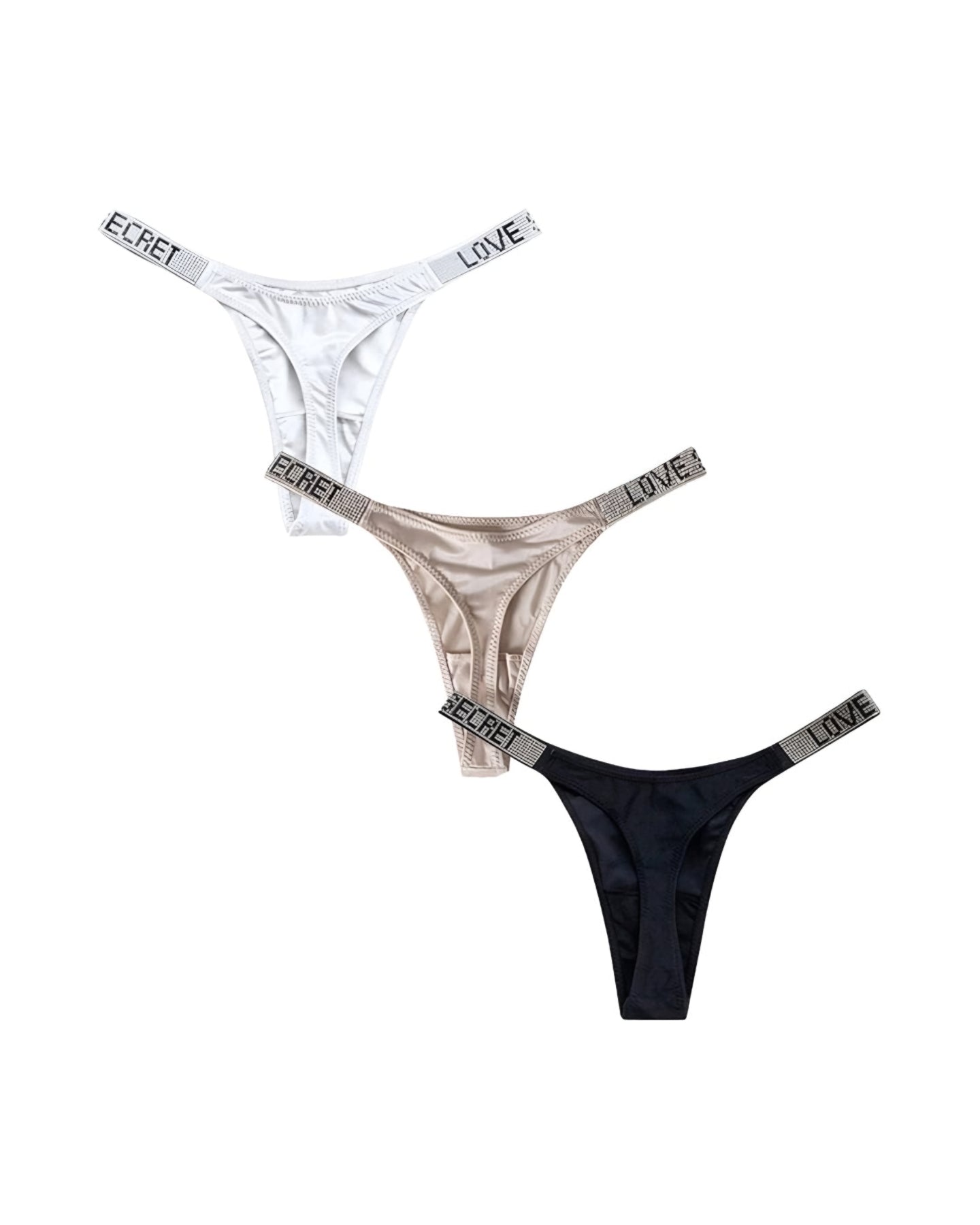 3 Pack Sexy Rhinestones Thong Bikini Underwear Stylish Shiny T-Back Panties for Women