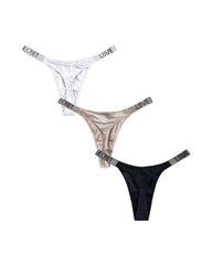 3 Pack Sexy Rhinestones Thong Bikini Underwear Stylish Shiny T-Back Panties for Women