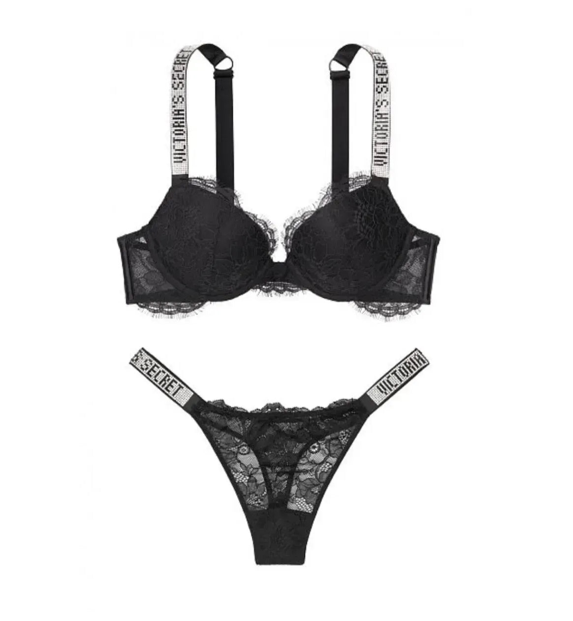 Black Monogram Push Up Shine Strap Set | Victoria's Secret