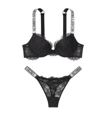 Black Monogram Push Up Shine Strap Set | Victoria's Secret