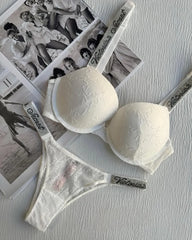 White padded cups and rhinestone-encrusted logo straps Set | Victoria's Secret