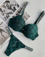 Dark Green Shine Strap Tulle Push-Up Set | Victoria's Secret