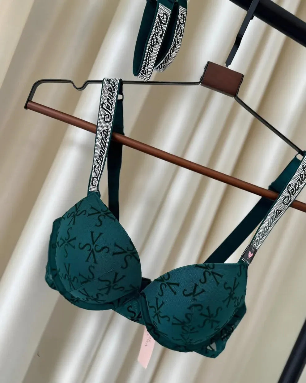 Dark Green Shine Strap Tulle Push-Up Set | Victoria's Secret