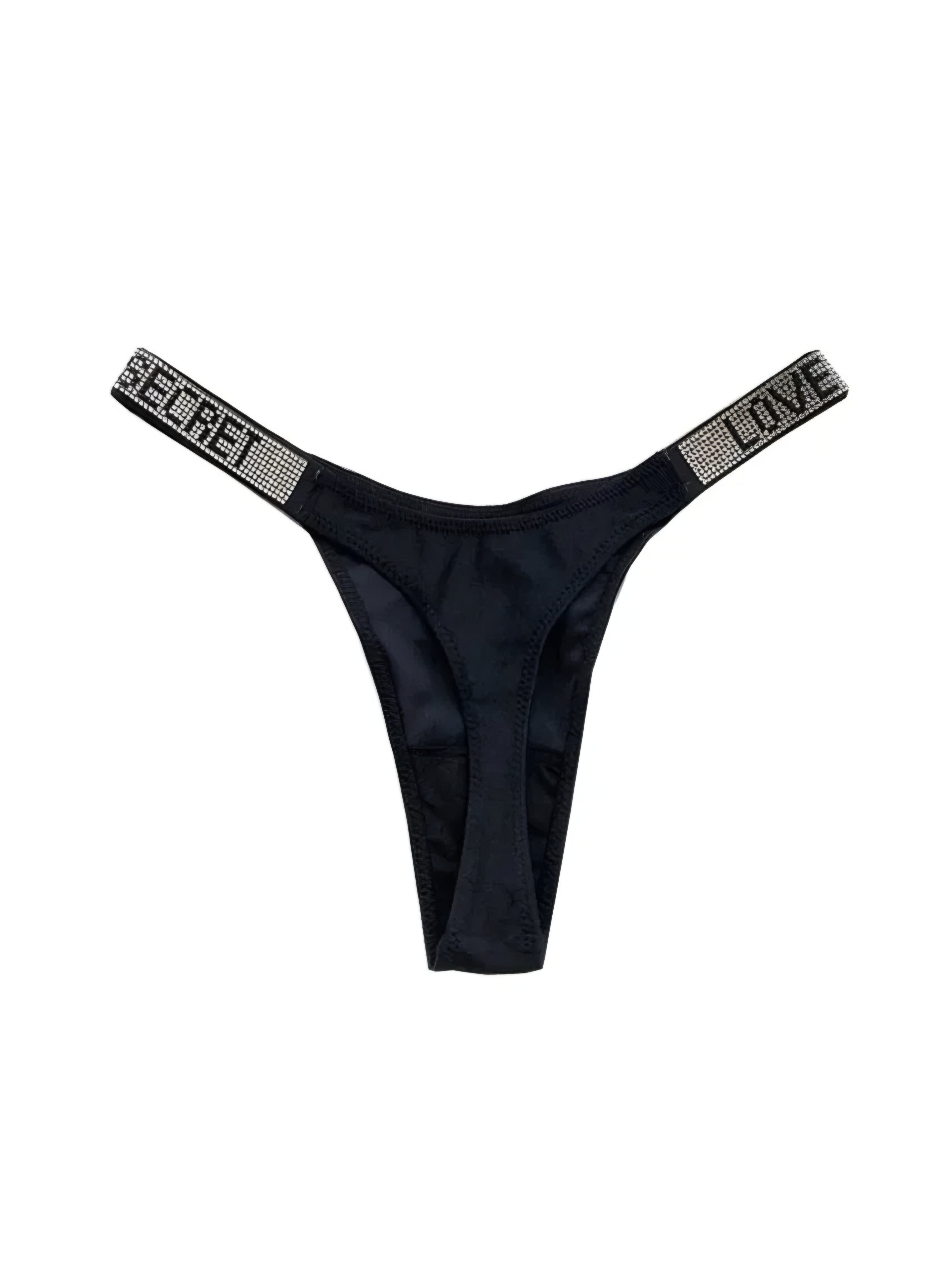 Women sexy rhinestones G-strings thongs lingerie T-back underwear panties - Black