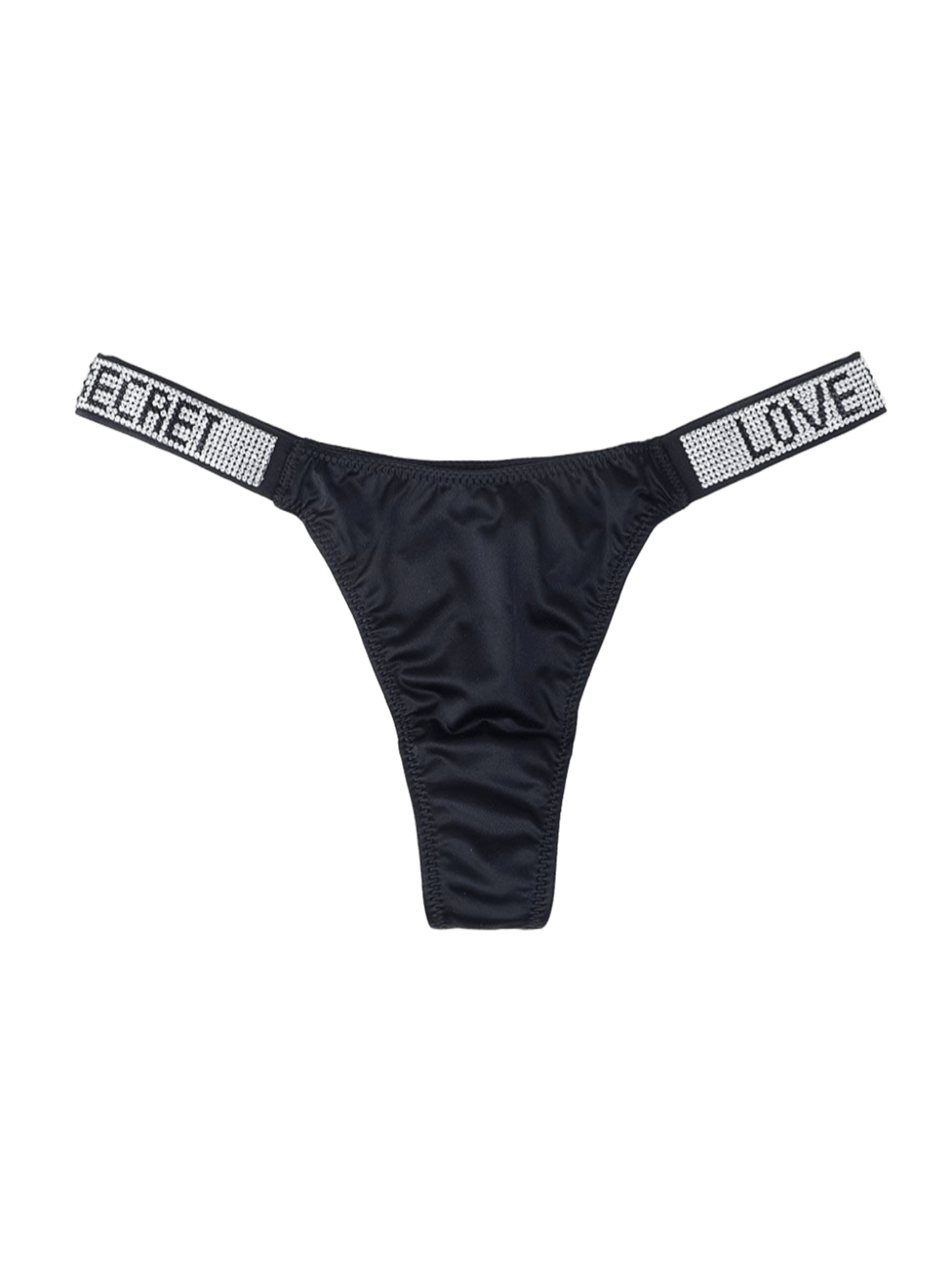 Women sexy rhinestones G-strings thongs lingerie T-back underwear panties - Black