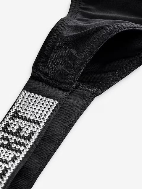 Women sexy rhinestones G-strings thongs lingerie T-back underwear panties - Black